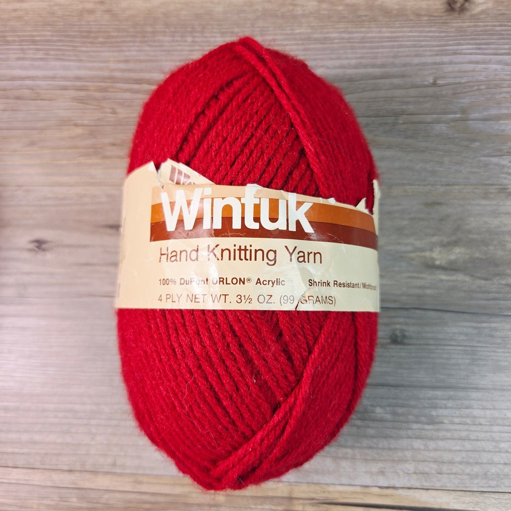 Wintuk Hand Knitting Yarn Cardinal Red 31 Vintage 4 Ply Orlon Acrylic 3.5oz